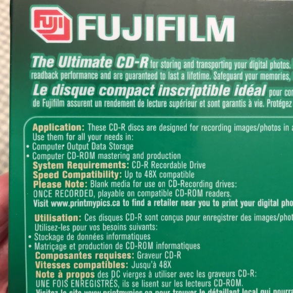 NWOT FUJI-FILM CD-R FOR PHOTO - 10 PACK UP TO 48x Write Speed 700 mb - #480 - Picture 7 of 10